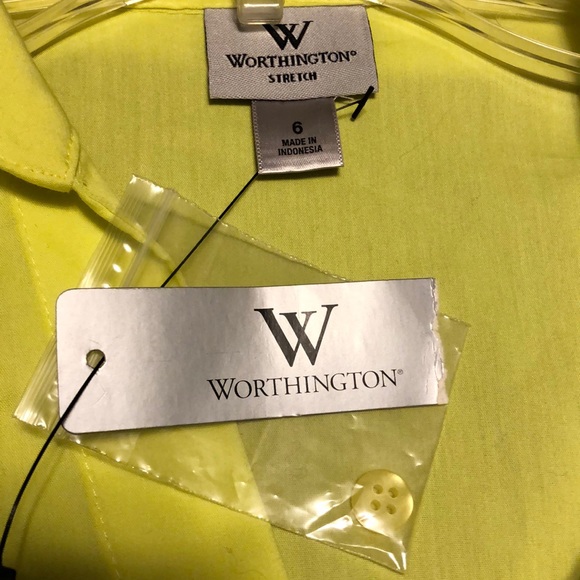 💟BNWT Worthington yellowish green v-neck buttonup - Picture 5 of 6